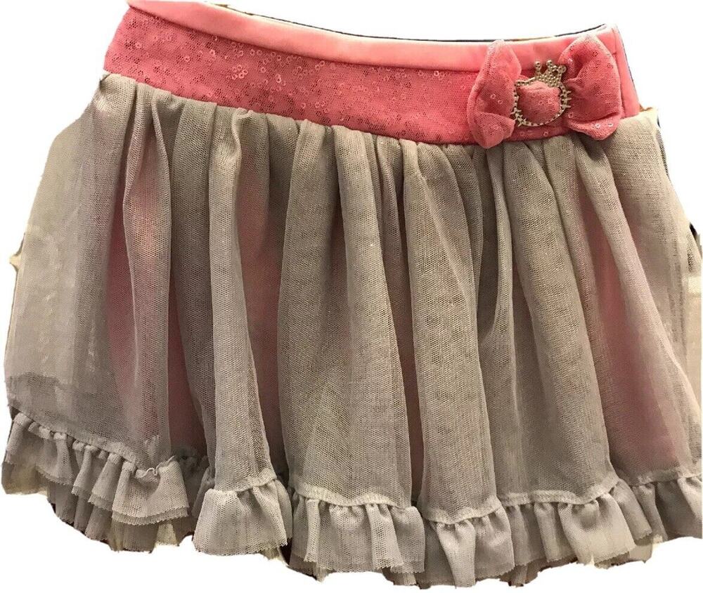Size 6 Hello Kitty Gray Pink Girls Full Sparkle Mini Skirt Elastic Waist Pull On